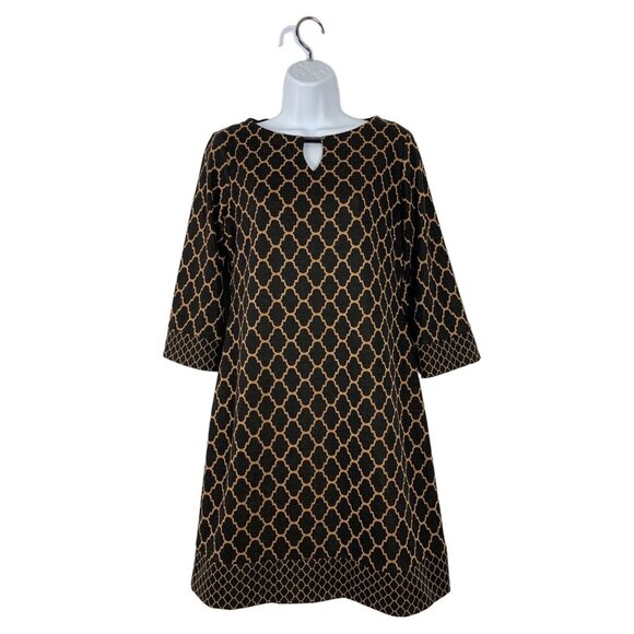 R.N. Studio Womens Geometric Patterned Black & Gold Shift Dress Size 8 Medium - Picture 1 of 11